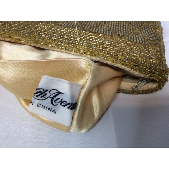 VINTAGE SAKS FIFTH AVENUE GOLD BEADED ZIPPER BAG PURSE CLUTCH - Picture 6 of 9